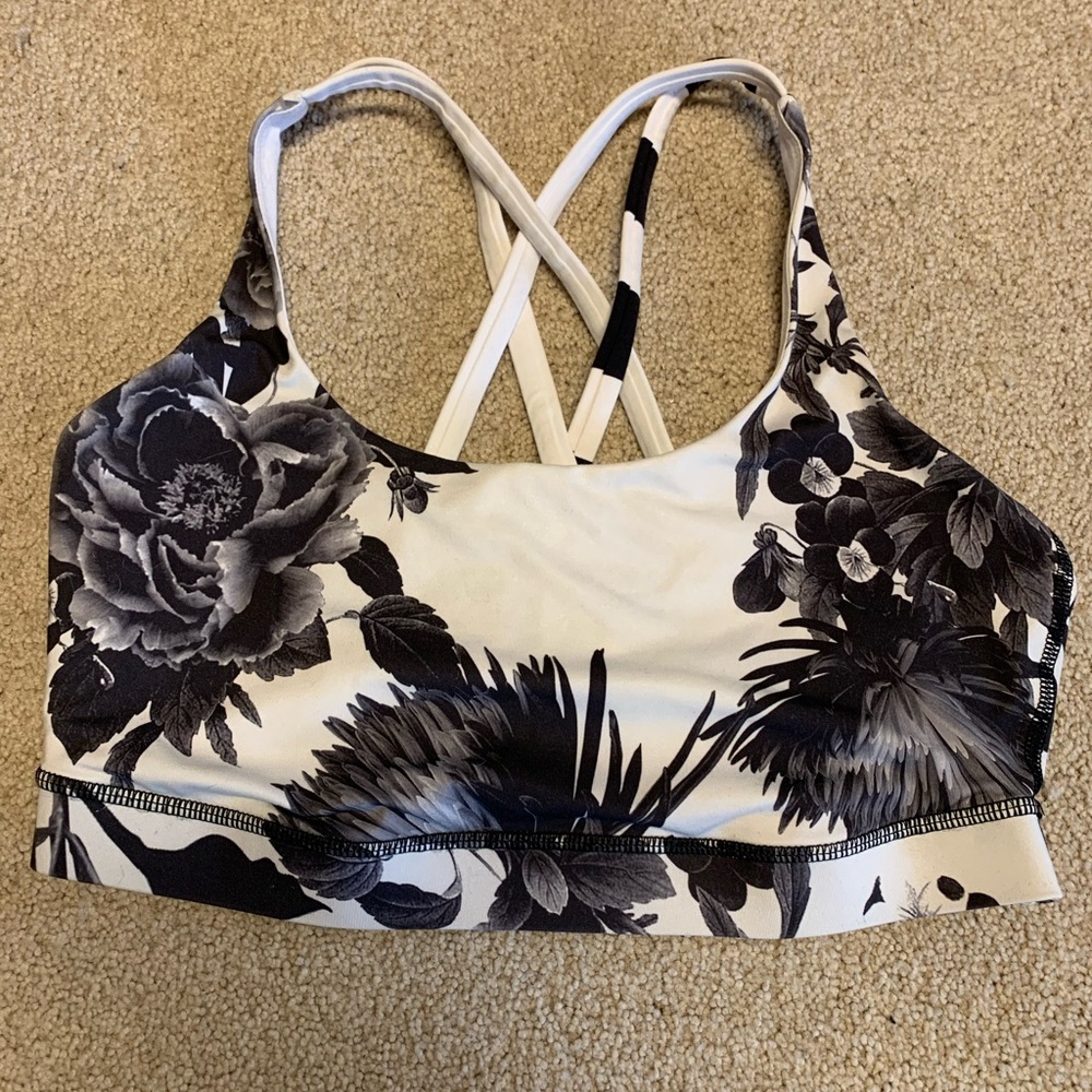 Floral Black and White Sports Bra
